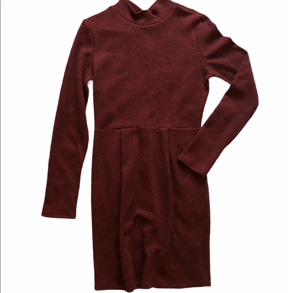 Everly maroon mock neck long sleeve mini dress